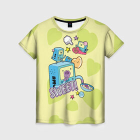 Женская футболка 3D с принтом Sweet BMOs в Санкт-Петербурге, 100% полиэфир ( синтетическое хлопкоподобное полотно) | прямой крой, круглый вырез горловины, длина до линии бедер | adventure time | bmo | dsgnosadchaya | sweet | vdosadir | бимо | время приключений | пендлтон уорд