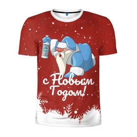 Мужская футболка 3D спортивная с принтом Пьяный Дед Мороз в Санкт-Петербурге, 100% полиэстер с улучшенными характеристиками | приталенный силуэт, круглая горловина, широкие плечи, сужается к линии бедра | 