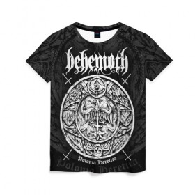 Женская футболка 3D с принтом Behemoth в Санкт-Петербурге, 100% полиэфир ( синтетическое хлопкоподобное полотно) | прямой крой, круглый вырез горловины, длина до линии бедер | Тематика изображения на принте: behemoth | black metal | death metal | inferno | nergal | orion | seth | блэк метал | группы | дэт метал | метал | музыка | рок