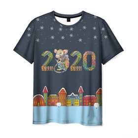 Мужская футболка 3D с принтом Новый Год 2020 - год крысы в Санкт-Петербурге, 100% полиэфир | прямой крой, круглый вырез горловины, длина до линии бедер | 2020 | mouse | rat | годкрысы | годмыши | зима | зимняя | крыса | мороз | мышка | мышь | новогодняя | новый год | новый год 2020 | рождество | симолгода | снег | холод