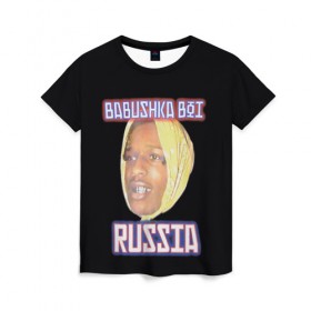 Женская футболка 3D с принтом A$AP Rocky x SVMOSCOW Babushka в Санкт-Петербурге, 100% полиэфир ( синтетическое хлопкоподобное полотно) | прямой крой, круглый вырез горловины, длина до линии бедер | asap | babushka boi | rocky | svmoscow