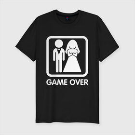 Мужская футболка премиум с принтом Game over в Санкт-Петербурге, 92% хлопок, 8% лайкра | приталенный силуэт, круглый вырез ворота, длина до линии бедра, короткий рукав | девушка | жена | жених | игра | муж | невеста | парень | подарок