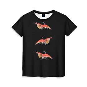 Женская футболка 3D с принтом Креветка в Санкт-Петербурге, 100% полиэфир ( синтетическое хлопкоподобное полотно) | прямой крой, круглый вырез горловины, длина до линии бедер | еда | креветка | креветки