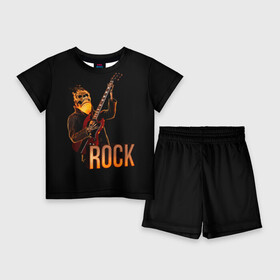 Детский костюм с шортами 3D с принтом rock в Санкт-Петербурге,  |  | Тематика изображения на принте: rock | skull | гитара | огонь | рок | скелет | череп