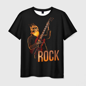 Мужская футболка 3D с принтом rock в Санкт-Петербурге, 100% полиэфир | прямой крой, круглый вырез горловины, длина до линии бедер | rock | skull | гитара | огонь | рок | скелет | череп