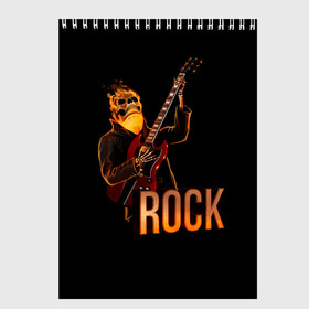 Скетчбук с принтом rock в Санкт-Петербурге, 100% бумага
 | 48 листов, плотность листов — 100 г/м2, плотность картонной обложки — 250 г/м2. Листы скреплены сверху удобной пружинной спиралью | rock | skull | гитара | огонь | рок | скелет | череп
