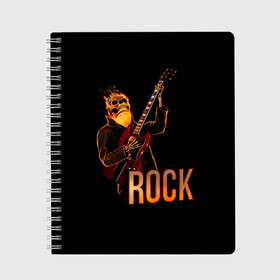 Тетрадь с принтом rock в Санкт-Петербурге, 100% бумага | 48 листов, плотность листов — 60 г/м2, плотность картонной обложки — 250 г/м2. Листы скреплены сбоку удобной пружинной спиралью. Уголки страниц и обложки скругленные. Цвет линий — светло-серый
 | rock | skull | гитара | огонь | рок | скелет | череп