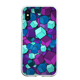 Чехол для iPhone XS Max матовый с принтом Кубы в Санкт-Петербурге, Силикон | Область печати: задняя сторона чехла, без боковых панелей | абстрактно | абстрактные | абстрактный | абстрактным | абстракция | кубики | кубические | кубический | кубическое | кубы | неон | неонка | неоновые | разноцветные | светящиеся | цветное | цветные