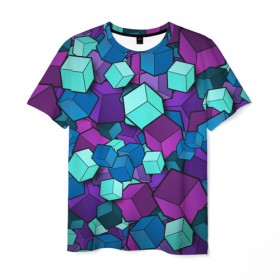Мужская футболка 3D с принтом Кубы в Санкт-Петербурге, 100% полиэфир | прямой крой, круглый вырез горловины, длина до линии бедер | абстрактно | абстрактные | абстрактный | абстрактным | абстракция | кубики | кубические | кубический | кубическое | кубы | неон | неонка | неоновые | разноцветные | светящиеся | цветное | цветные