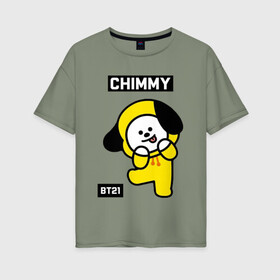 Женская футболка хлопок Oversize с принтом CHIMMY BT21 в Санкт-Петербурге, 100% хлопок | свободный крой, круглый ворот, спущенный рукав, длина до линии бедер
 | bt21 | bts | chimmy | cooky | koya | love yourself. | mang | rj | shooky | tata | бт21 | бтс