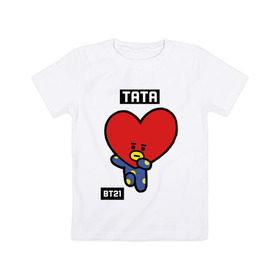 Детская футболка хлопок с принтом TATA BT21 в Санкт-Петербурге, 100% хлопок | круглый вырез горловины, полуприлегающий силуэт, длина до линии бедер | Тематика изображения на принте: bt21 | bts | chimmy | cooky | koya | love yourself. | mang | rj | shooky | tata | бт21 | бтс