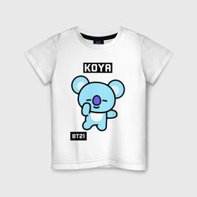 Детская футболка хлопок с принтом KOYA BT21 в Санкт-Петербурге, 100% хлопок | круглый вырез горловины, полуприлегающий силуэт, длина до линии бедер | Тематика изображения на принте: bt21 | bts | chimmy | cooky | koya | love yourself. | mang | rj | shooky | tata | бт21 | бтс