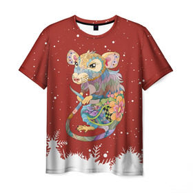 Мужская футболка 3D с принтом Крыса 2020 в Санкт-Петербурге, 100% полиэфир | прямой крой, круглый вырез горловины, длина до линии бедер | Тематика изображения на принте: 2020 | mouse | rat | годкрысы | годмыши | зима | зимняя | крыса | мороз | мышка | мышь | новогодняя | новый год | новый год 2020 | рождество | симолгода | снег | холод