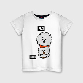 Детская футболка хлопок с принтом RJ BT21 в Санкт-Петербурге, 100% хлопок | круглый вырез горловины, полуприлегающий силуэт, длина до линии бедер | bt21 | bts | chimmy | cooky | koya | love yourself. | mang | rj | shooky | tata | бт21 | бтс