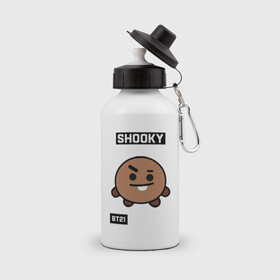 Бутылка спортивная с принтом SHOOKY BT21 в Санкт-Петербурге, металл | емкость — 500 мл, в комплекте две пластиковые крышки и карабин для крепления | bt21 | bts | chimmy | cooky | koya | love yourself. | mang | rj | shooky | tata | бт21 | бтс