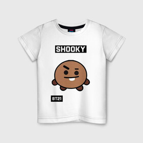 Детская футболка хлопок с принтом SHOOKY BT21 в Санкт-Петербурге, 100% хлопок | круглый вырез горловины, полуприлегающий силуэт, длина до линии бедер | Тематика изображения на принте: bt21 | bts | chimmy | cooky | koya | love yourself. | mang | rj | shooky | tata | бт21 | бтс