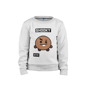 Детский свитшот хлопок с принтом SHOOKY BT21 в Санкт-Петербурге, 100% хлопок | круглый вырез горловины, эластичные манжеты, пояс и воротник | bt21 | bts | chimmy | cooky | koya | love yourself. | mang | rj | shooky | tata | бт21 | бтс