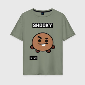 Женская футболка хлопок Oversize с принтом SHOOKY BT21 в Санкт-Петербурге, 100% хлопок | свободный крой, круглый ворот, спущенный рукав, длина до линии бедер
 | bt21 | bts | chimmy | cooky | koya | love yourself. | mang | rj | shooky | tata | бт21 | бтс