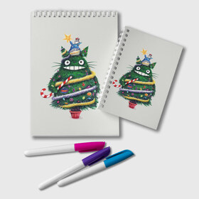Блокнот с принтом Новогодний Totoro в Санкт-Петербурге, 100% бумага | 48 листов, плотность листов — 60 г/м2, плотность картонной обложки — 250 г/м2. Листы скреплены удобной пружинной спиралью. Цвет линий — светло-серый
 | Тематика изображения на принте: 