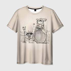 Мужская футболка 3D с принтом My Neighbor Totoro забор в Санкт-Петербурге, 100% полиэфир | прямой крой, круглый вырез горловины, длина до линии бедер | anime | hayao miyazaki | japanese | meme | miyazaki | piano | studio ghibli | tokyo | totoro | гибли | котобус | мой | мэй | сацуки | сосед | сусуватари | тонари | тоторо | хаяо миядзаки