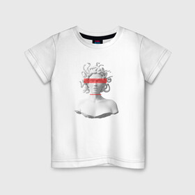 Детская футболка хлопок с принтом Медуза Горгона в Санкт-Петербурге, 100% хлопок | круглый вырез горловины, полуприлегающий силуэт, длина до линии бедер | девушка | медуза горгона | миф | полосы | скульптура | стиль