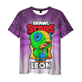 Мужская футболка 3D с принтом BRAWL STARS LEON в Санкт-Петербурге, 100% полиэфир | прямой крой, круглый вырез горловины, длина до линии бедер | brawl stars | brawl stars leon | brawler | leon | бравл старз | бравлер | леон