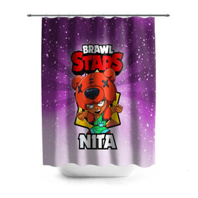 Штора 3D для ванной с принтом BRAWL STARS NITA в Санкт-Петербурге, 100% полиэстер | плотность материала — 100 г/м2. Стандартный размер — 146 см х 180 см. По верхнему краю — пластиковые люверсы для креплений. В комплекте 10 пластиковых колец | brawl stars | brawl stars nita | brawler | nita | бравл старз | бравлер | нита