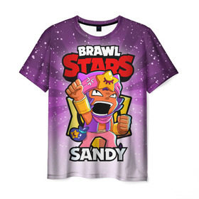 Мужская футболка 3D с принтом BRAWL STARS SANDY в Санкт-Петербурге, 100% полиэфир | прямой крой, круглый вырез горловины, длина до линии бедер | brawl stars | brawl stars sandy | brawler | sandy | бравл старз | бравлер | сэнди