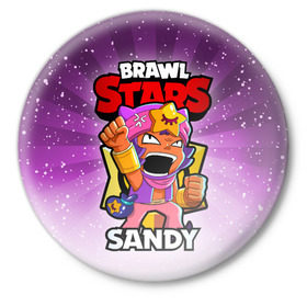 Значок с принтом BRAWL STARS SANDY в Санкт-Петербурге,  металл | круглая форма, металлическая застежка в виде булавки | Тематика изображения на принте: brawl stars | brawl stars sandy | brawler | sandy | бравл старз | бравлер | сэнди