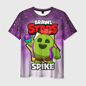 Мужская футболка 3D с принтом BRAWL STARS SPIKE в Санкт-Петербурге, 100% полиэфир | прямой крой, круглый вырез горловины, длина до линии бедер | Тематика изображения на принте: brawl stars | brawl stars spike | brawler | spike | бравл старз | бравлер | спайк