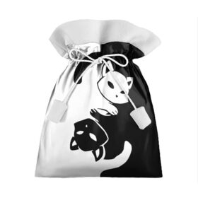 Подарочный 3D мешок с принтом ДВА КОТА КУВЫРКАЮТСЯ. в Санкт-Петербурге, 100% полиэстер | Размер: 29*39 см | black white | два кота кувыркаются | животные | котики | коты | черно белое