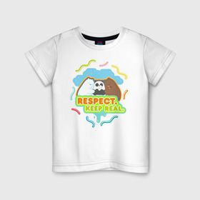 Детская футболка хлопок с принтом Respect keep real в Санкт-Петербурге, 100% хлопок | круглый вырез горловины, полуприлегающий силуэт, длина до линии бедер | baby bears | bare bears | charle and bears | dsgngerzen | grizz | isebear | panda | panpan | selfie panpan | vdgerir | вся правда о медведях