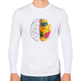 Мужской лонгслив хлопок с принтом Мозг в Санкт-Петербурге, 100% хлопок |  | акварель | краски | мозг | рисунок