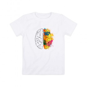 Детская футболка хлопок с принтом Мозг в Санкт-Петербурге, 100% хлопок | круглый вырез горловины, полуприлегающий силуэт, длина до линии бедер | акварель | краски | мозг | рисунок