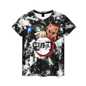 Женская футболка 3D с принтом Kimetsu no Yaiba в Санкт-Петербурге, 100% полиэфир ( синтетическое хлопкоподобное полотно) | прямой крой, круглый вырез горловины, длина до линии бедер | demons | kimetsu | knife | yaiba | демонов | демоны | клинок | клинок рассекающий демонов | рассекающий