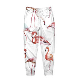 Мужские брюки 3D с принтом Розовый фламинго в Санкт-Петербурге, 100% полиэстер | манжеты по низу, эластичный пояс регулируется шнурком, по бокам два кармана без застежек, внутренняя часть кармана из мелкой сетки | Тематика изображения на принте: 