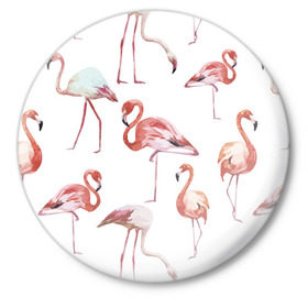 Значок с принтом Розовый фламинго в Санкт-Петербурге,  металл | круглая форма, металлическая застежка в виде булавки | 