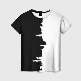 Женская футболка 3D с принтом Черным по белому в Санкт-Петербурге, 100% полиэфир ( синтетическое хлопкоподобное полотно) | прямой крой, круглый вырез горловины, длина до линии бедер | black | white | белый | инь | чб | черный | янь