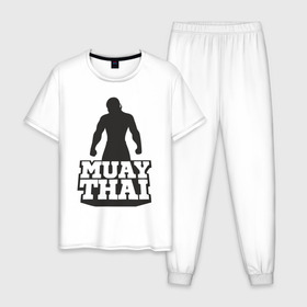 Мужская пижама хлопок с принтом Muay Thai в Санкт-Петербурге, 100% хлопок | брюки и футболка прямого кроя, без карманов, на брюках мягкая резинка на поясе и по низу штанин
 | mma | muay thai | бокс | борьба | дзюдо | единоборства | кикбоксинг | спорт
