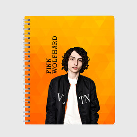 Тетрадь с принтом finn wolfhard в Санкт-Петербурге, 100% бумага | 48 листов, плотность листов — 60 г/м2, плотность картонной обложки — 250 г/м2. Листы скреплены сбоку удобной пружинной спиралью. Уголки страниц и обложки скругленные. Цвет линий — светло-серый
 | Тематика изображения на принте: finn wolfhard | очень странные дела | финн вулфард