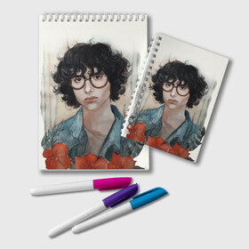 Блокнот с принтом finn wolfhard в Санкт-Петербурге, 100% бумага | 48 листов, плотность листов — 60 г/м2, плотность картонной обложки — 250 г/м2. Листы скреплены удобной пружинной спиралью. Цвет линий — светло-серый
 | Тематика изображения на принте: finn wolfhard | очень странные дела | финн вулфард