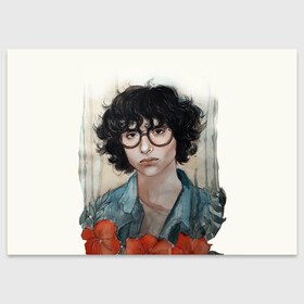 Поздравительная открытка с принтом finn wolfhard в Санкт-Петербурге, 100% бумага | плотность бумаги 280 г/м2, матовая, на обратной стороне линовка и место для марки
 | finn wolfhard | очень странные дела | финн вулфард