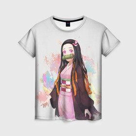 Женская футболка 3D с принтом Nezuko Kamado в Санкт-Петербурге, 100% полиэфир ( синтетическое хлопкоподобное полотно) | прямой крой, круглый вырез горловины, длина до линии бедер | demon | kamado | nezuko | slayer | камадо | недзуко | незуко | нэдзуко | нэзуко