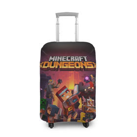 Чехол для чемодана 3D с принтом Minecraft Dungeons в Санкт-Петербурге, 86% полиэфир, 14% спандекс | двустороннее нанесение принта, прорези для ручек и колес | dungeons | games | minecraft | mojang | игры | майнкрафт | подземелья | ремесло | шахтер