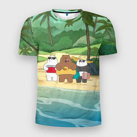 Мужская футболка 3D спортивная с принтом Bears on the beach в Санкт-Петербурге, 100% полиэстер с улучшенными характеристиками | приталенный силуэт, круглая горловина, широкие плечи, сужается к линии бедра | baby bears | bare bears | charle and bears | dsgngerzen | grizz | iсebear | panda | panpan | selfie panpan | vdgerir | we bare bears | вся правда о медведях