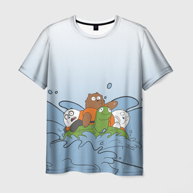 Мужская футболка 3D с принтом Bears on a turtle в Санкт-Петербурге, 100% полиэфир | прямой крой, круглый вырез горловины, длина до линии бедер | baby bears | bare bears | charle and bears | dsgngerzen | grizz | iсebear | panda | panpan | selfie panpan | vdgerir | we bare bears | вся правда о медведях