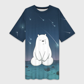 Платье-футболка 3D с принтом Iсe Bear under the starfall в Санкт-Петербурге,  |  | baby bears | bare bears | charle and bears | dsgngerzen | grizz | iсebear | panda | panpan | selfie panpan | vdgerir | we bare bears | вся правда о медведях