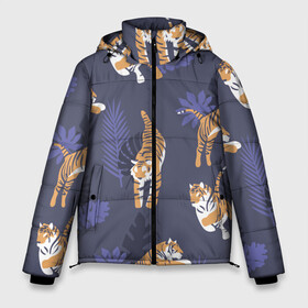 Мужская зимняя куртка 3D с принтом Тигриный прайд в Санкт-Петербурге, верх — 100% полиэстер; подкладка — 100% полиэстер; утеплитель — 100% полиэстер | длина ниже бедра, свободный силуэт Оверсайз. Есть воротник-стойка, отстегивающийся капюшон и ветрозащитная планка. 

Боковые карманы с листочкой на кнопках и внутренний карман на молнии. | Тематика изображения на принте: lion | tiger | гепард | дикие кошки | животные | кот | кошки | лев | пантера | тигр | тигры