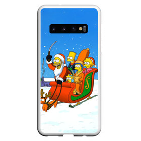 Чехол для Samsung Galaxy S10 с принтом Simpsons New Year в Санкт-Петербурге, Силикон | Область печати: задняя сторона чехла, без боковых панелей | Тематика изображения на принте: bart | christmas | family | homer | lisa | maggie | marge | new | santa | simpson | simpsons | snow | thesimpsons | xmas | year | барт | гомер | лиза | мардж | мегги | санта | семья | симпсоны