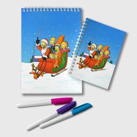 Блокнот с принтом Simpsons New Year в Санкт-Петербурге, 100% бумага | 48 листов, плотность листов — 60 г/м2, плотность картонной обложки — 250 г/м2. Листы скреплены удобной пружинной спиралью. Цвет линий — светло-серый
 | Тематика изображения на принте: bart | christmas | family | homer | lisa | maggie | marge | new | santa | simpson | simpsons | snow | thesimpsons | xmas | year | барт | гомер | лиза | мардж | мегги | санта | семья | симпсоны